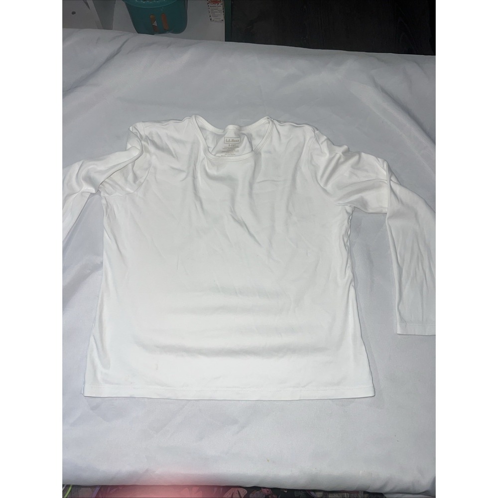 LL Bean Shirt Womens Small‎  PetWhite Long Sleeve Stretch Closet Staple 255
